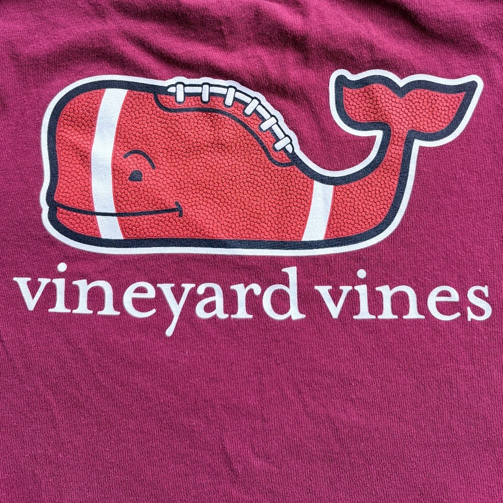 Vineyard Vines Football Whale Dark Red Burgundy T-shirt Boys Size 7